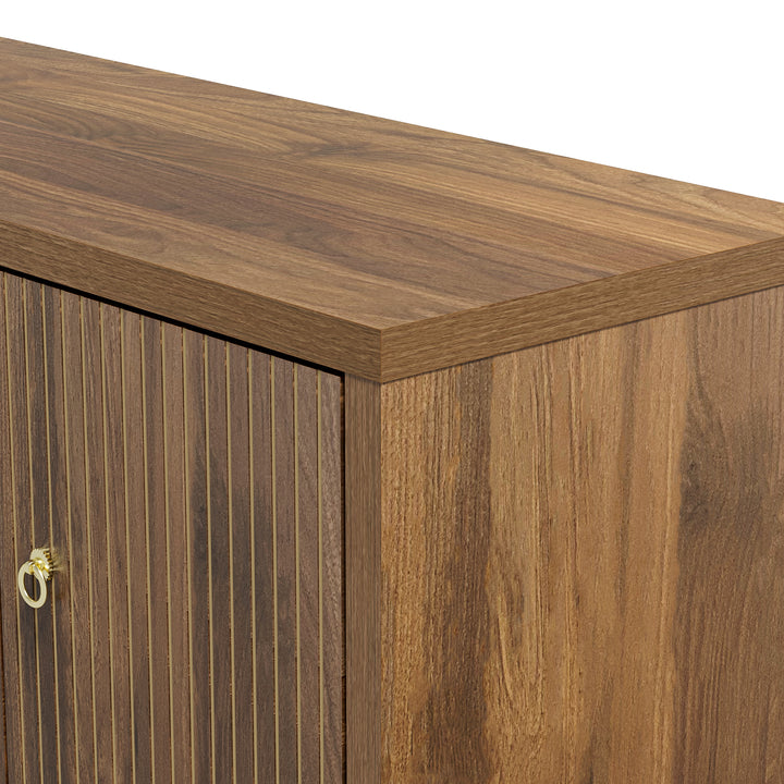 Vintage walnut look sideboard textured pattern with arched cutouts 4 doors 147×40×80cm LUNOVA