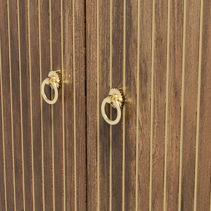 Vintage walnut look sideboard textured pattern with arched cutouts 4 doors 147×40×80cm LUNOVA