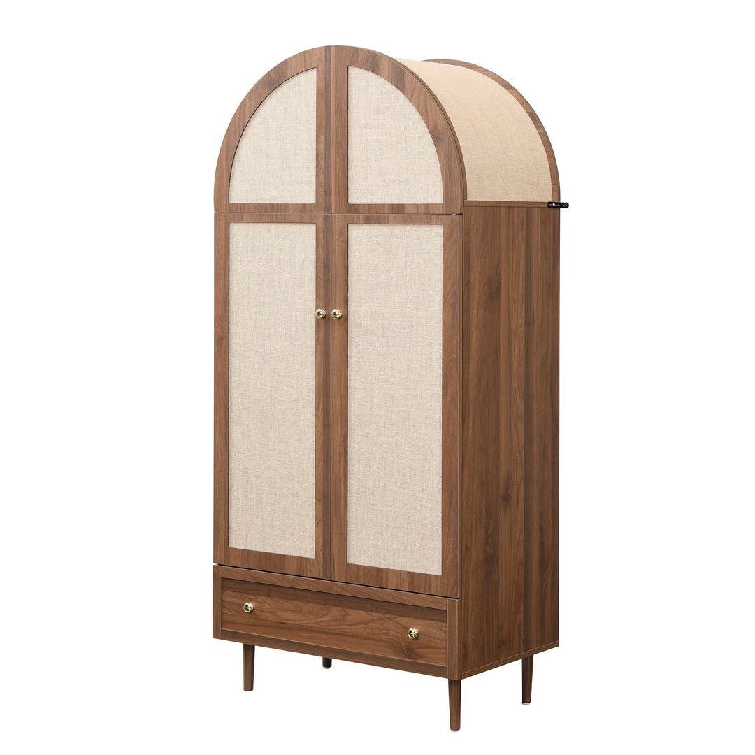 Vintage wardrobe with beige fabric doors, drawer & wooden legs ESTUARYCAY