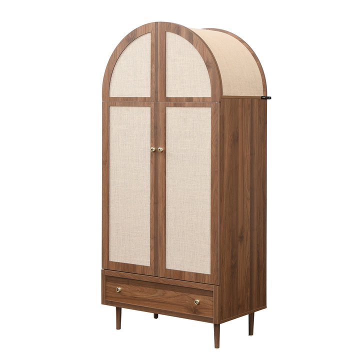 Vintage wardrobe with beige fabric doors, drawer & wooden legs ESTUARYCAY