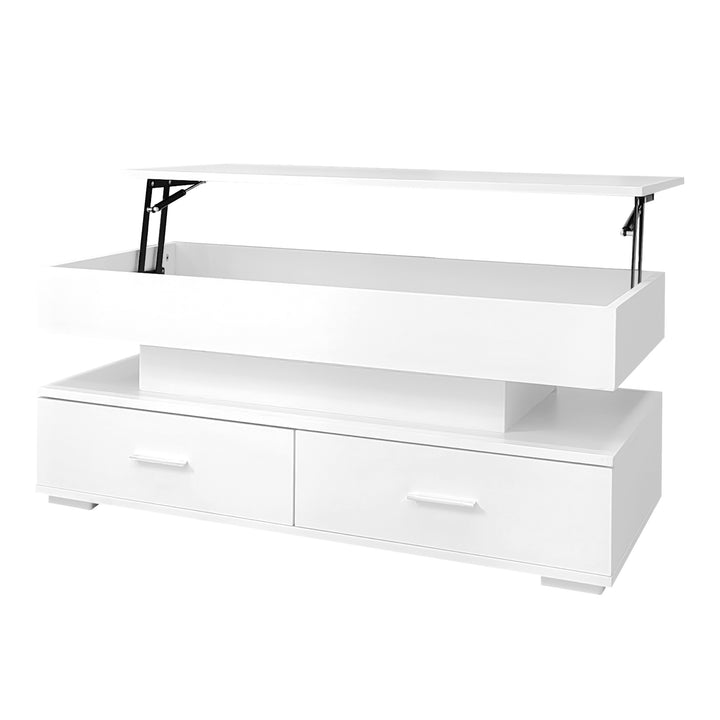 White lift-top coffee table with LED lighting and 2 drawers 100×50×44cm CYBERSPACE