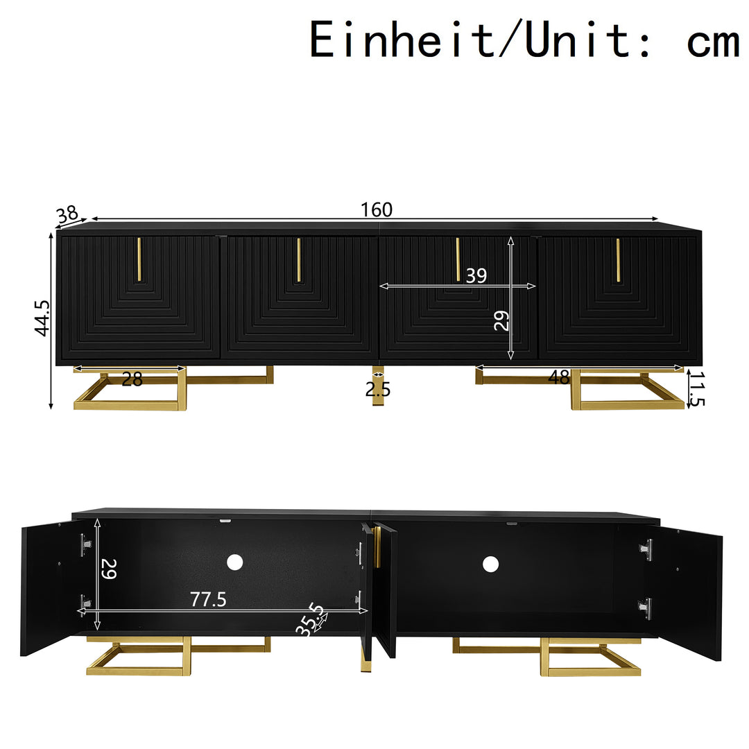 Modern TV stand with textured doors and golden accents SINGULARITYHUB