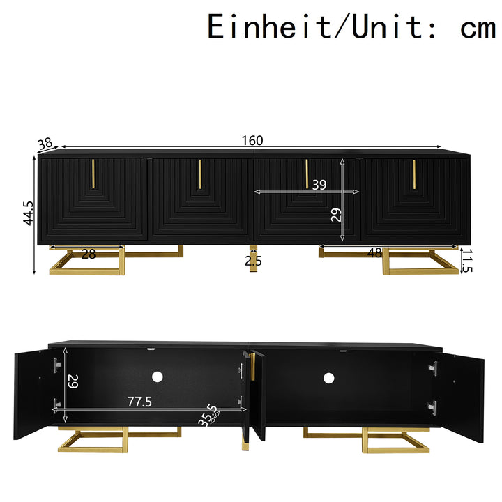 Modern TV stand with textured doors and golden accents SINGULARITYHUB