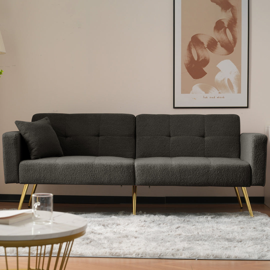 Dark gray sherpa 3-seater clic-clac sofa bed, adjustable backrest & side pocket ALDEN GREY UK