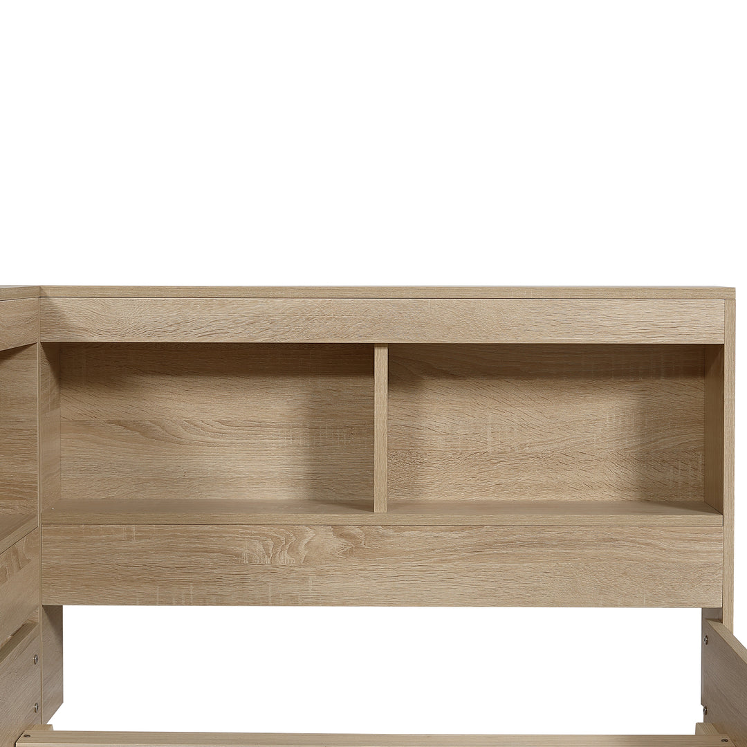 Oak storage single bed with storage shelves, daybed 90x190cm AIRGLOW UK