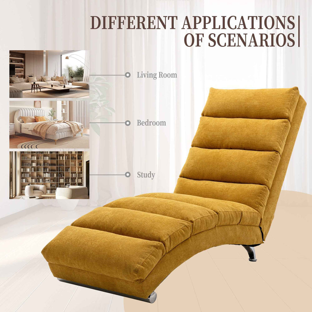 Chaise Lounge Chair Yellow Linen, Modern Recliner for Living Room Bedroom XXXXIV