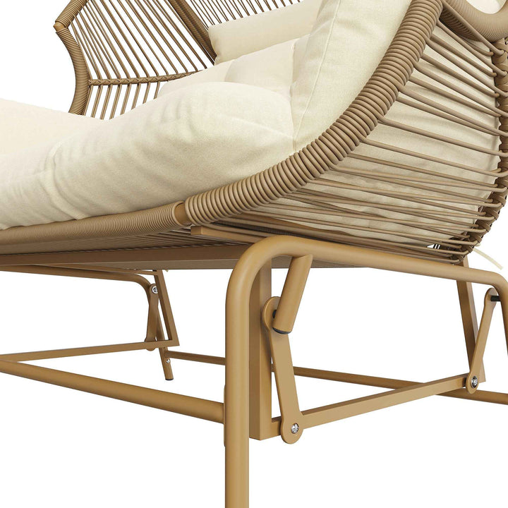 Garden rocking chair 2-seat PE Rattan beige swing with cushions FLAREINFINIX