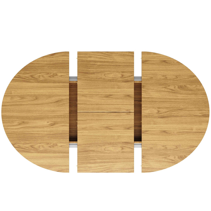 Extendable natural wooden look dining table round to oval 118–158cm INFINITEINFI