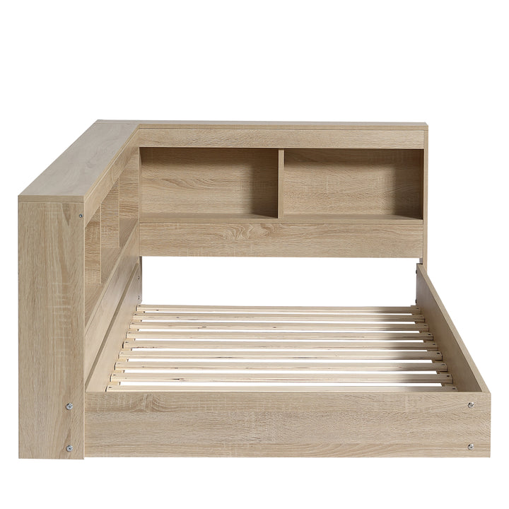 Oak storage single bed with storage shelves, daybed 90x190cm AIRGLOW UK