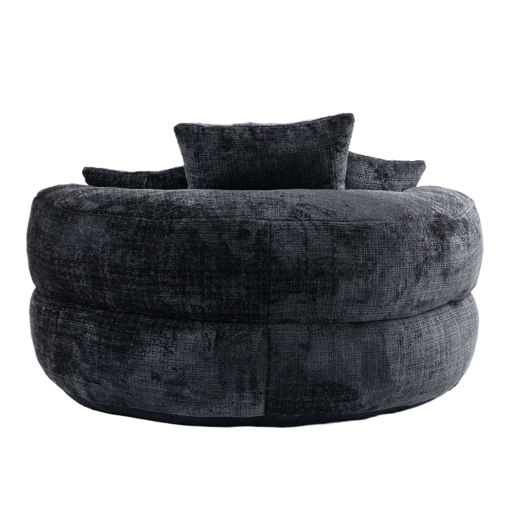 Large comfy round snuggle chair in dark gray chenille fabric BLISSO