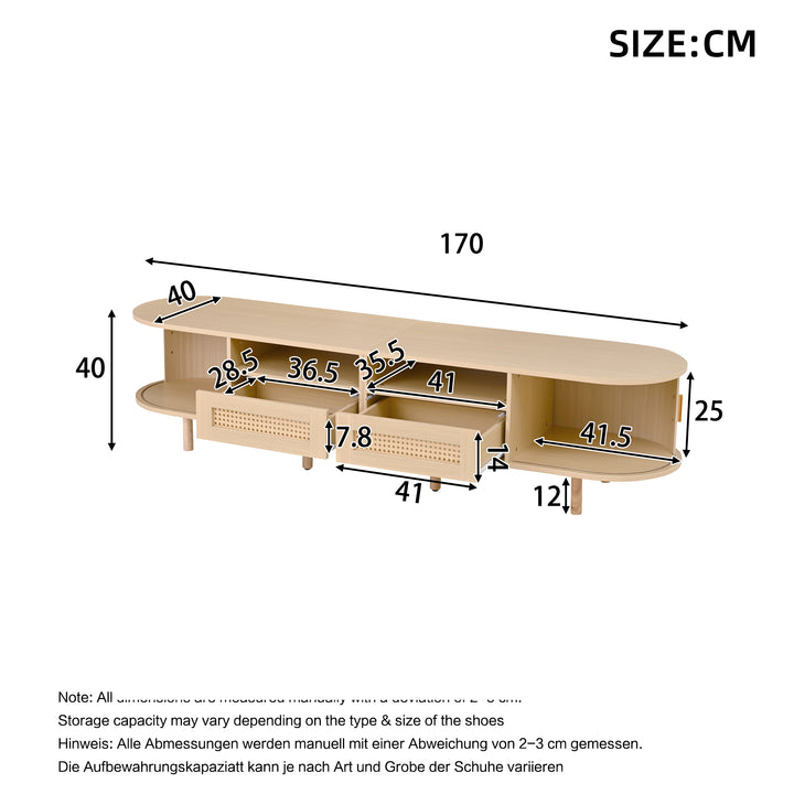 Oak Oval TV Stand with 2 Drawers with Rattan and 2 Sliding Doors 170cm VASEELITE