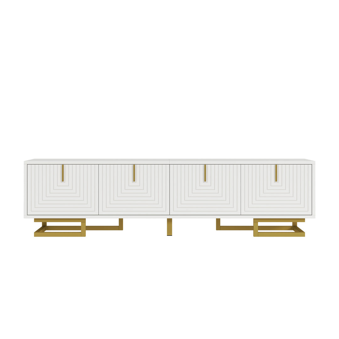 Modern luxury white TV stand textured geometric design with gold accents VIGOURE