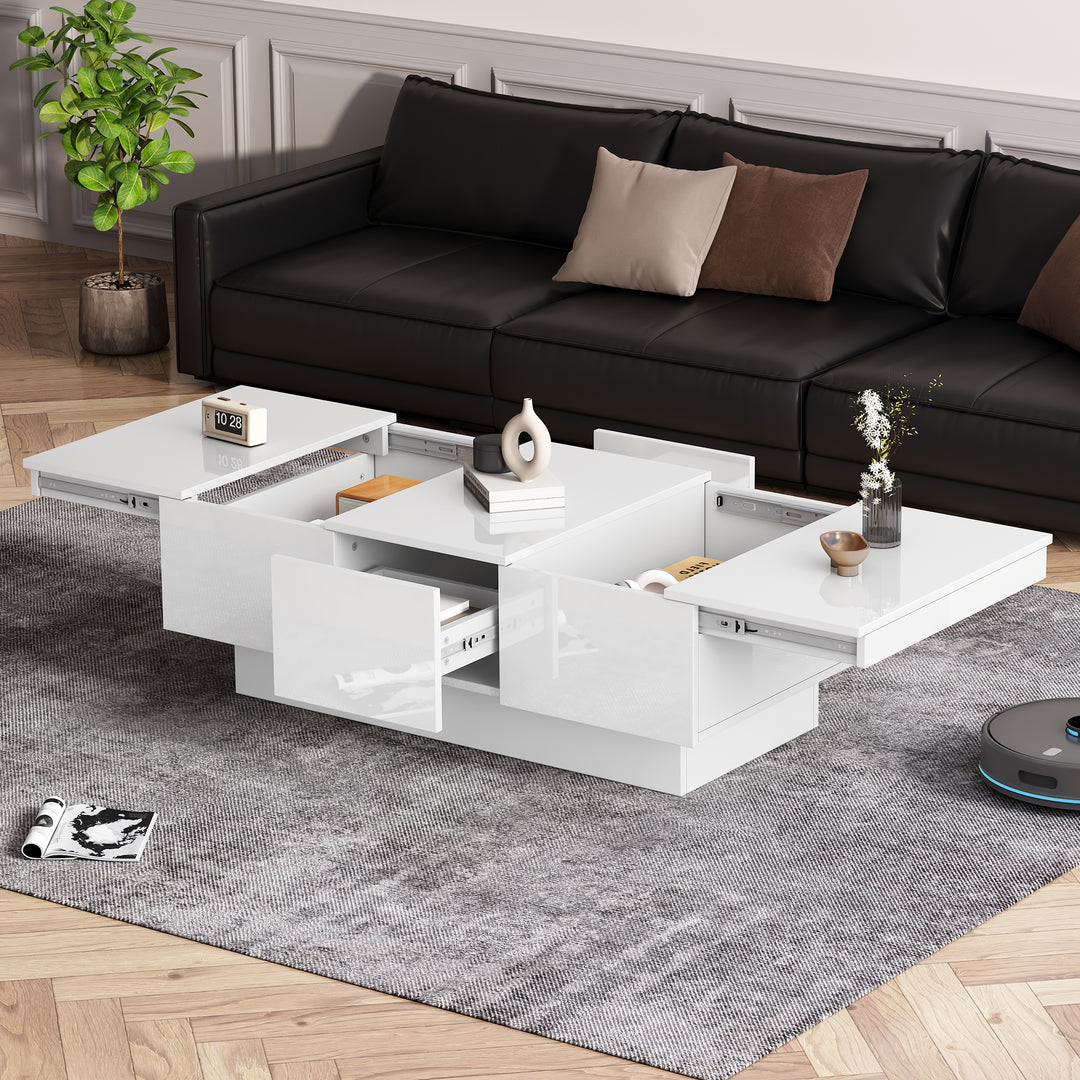 White high gloss coffee table with storage 100 x 55 x 35 cm WAXCELL UK