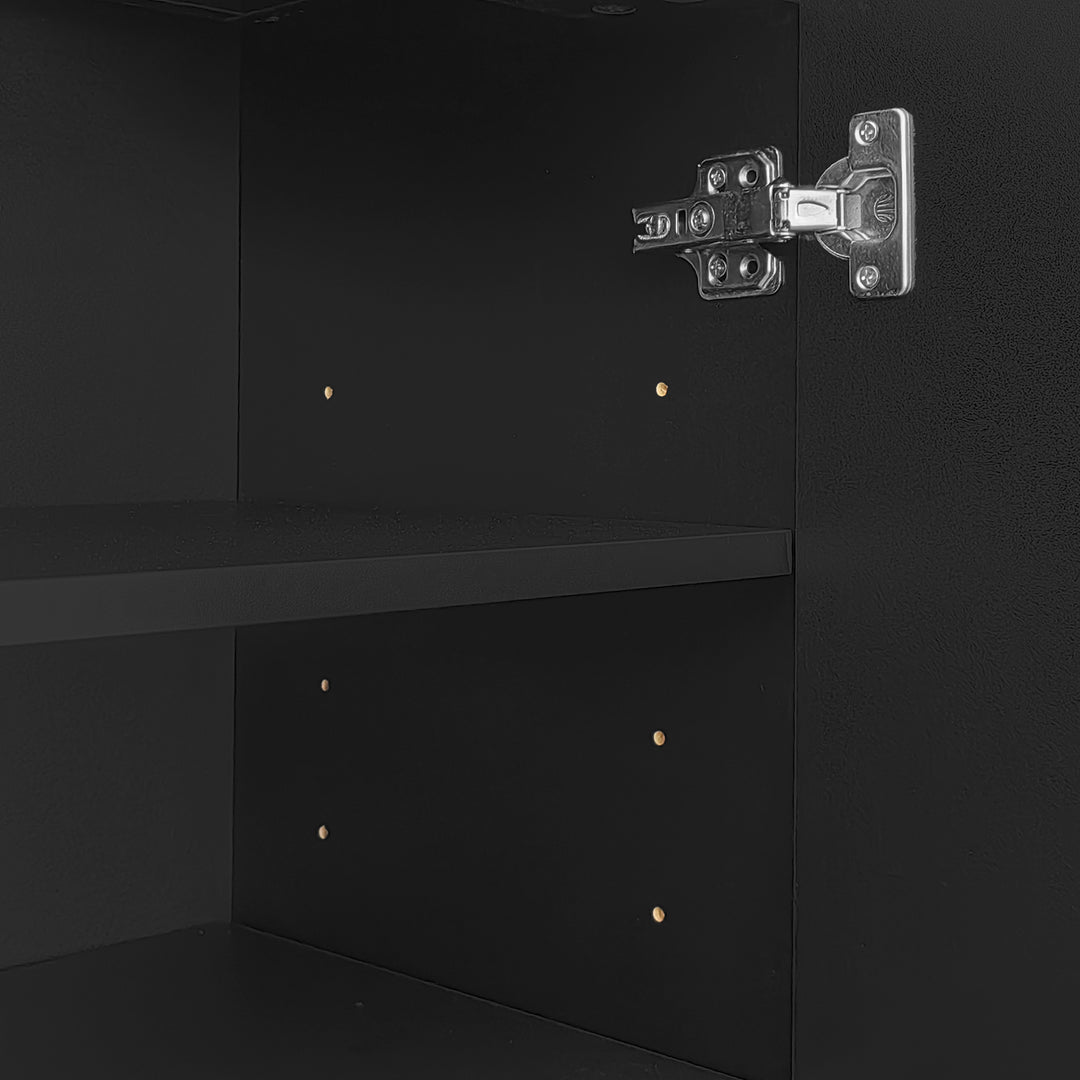 Black shoe cabinet with textured design and golden legs CEDARGLADE UK