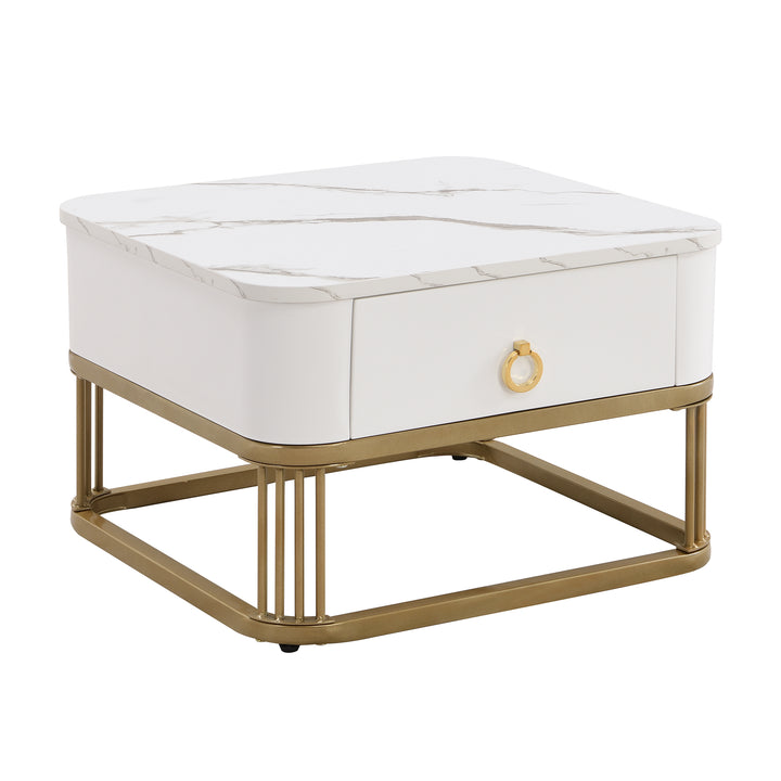 White high gloss marble-look nesting coffee table VREVIEK WHITE UK