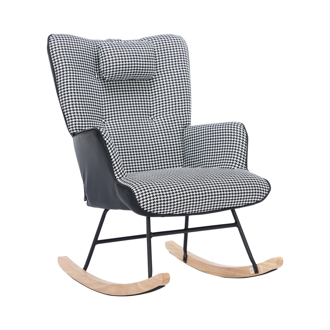 Black white houndstooth rocking chair high back with footrest CLOUDBROOK UK