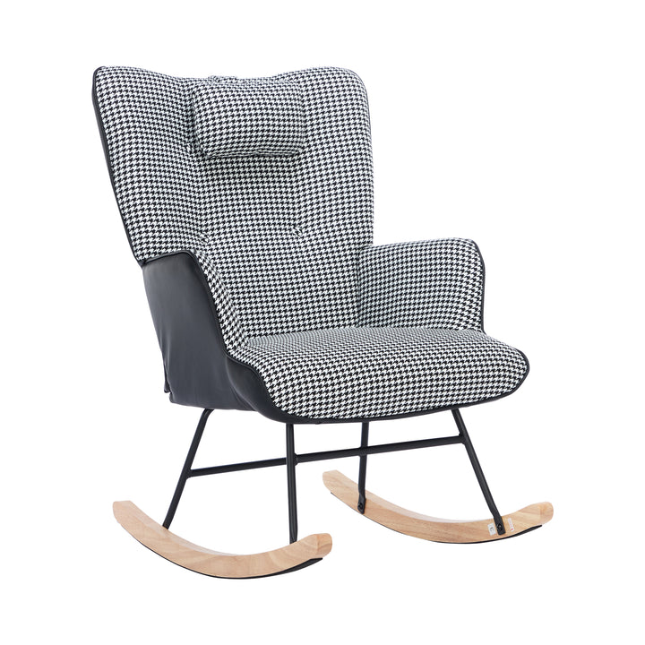 Black white houndstooth rocking chair high back with footrest CLOUDBROOK UK