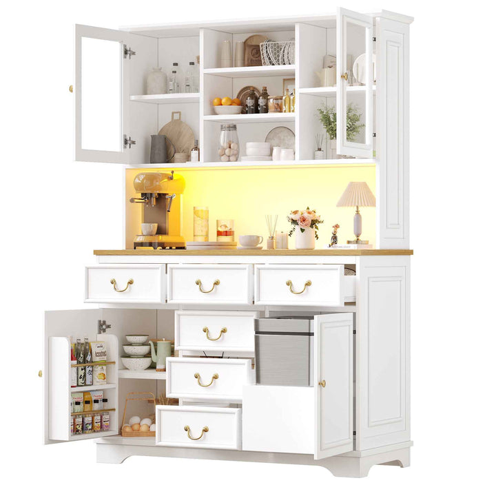 Tall white kitchen cabinet with LED lighting, USB ports & sockets 118x39.5x180cm