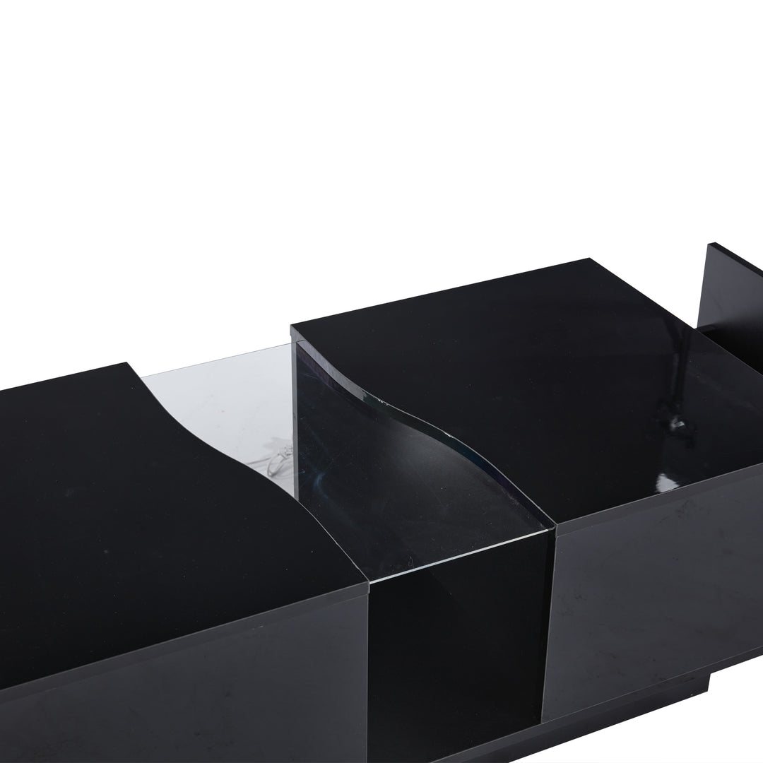 Black high gloss coffee table with 2 drawers with 16-Color LED lights 100*35cm SCALESKIN