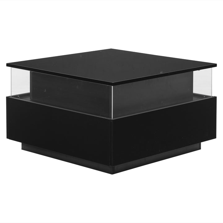 Modern LED light high gloss black square coffee table with 2 drawers THERAPY
