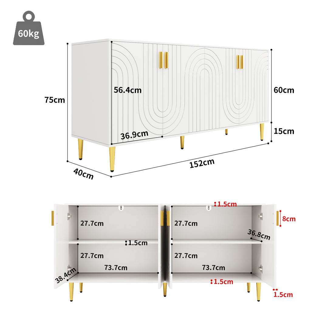 Modern white sideboard wave design with gold handles FJORDAN