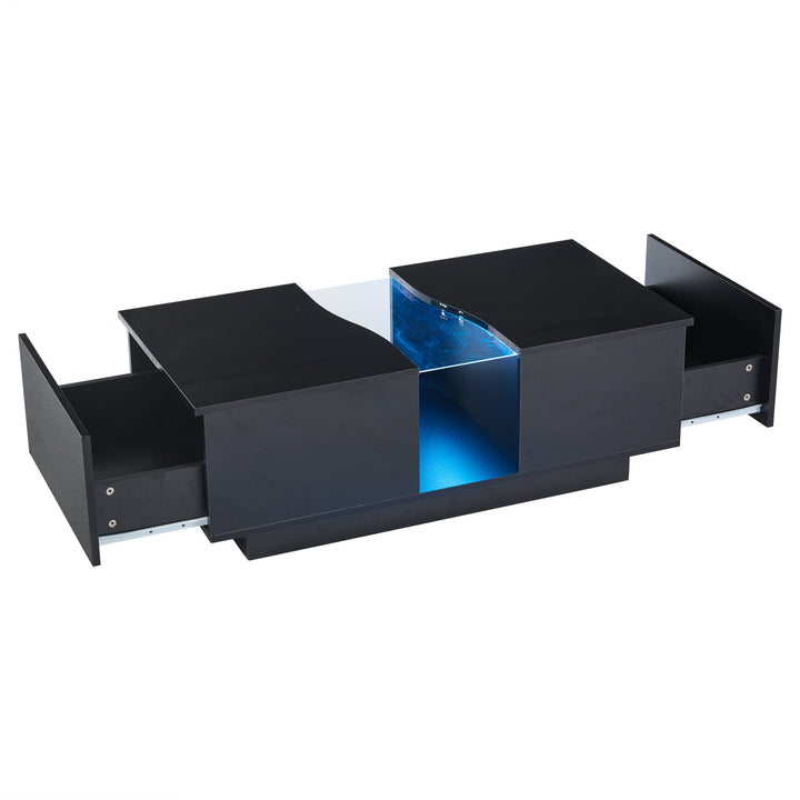 Black high gloss coffee table with 2 drawers with 16-Color LED lights 100*35cm SCALESKIN