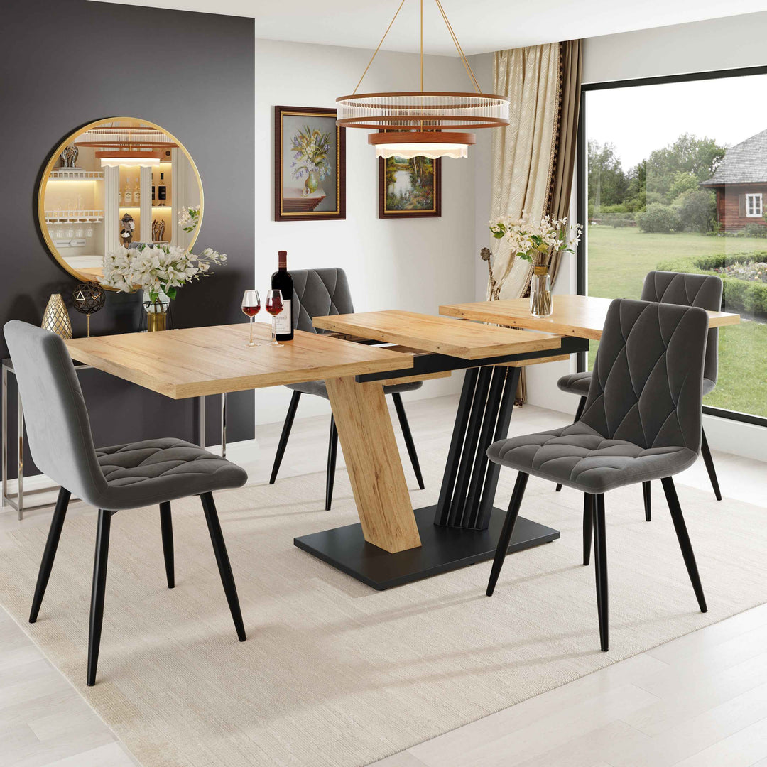 Extendable dining table wood grain V shape legs 120-160x80cm INFINITEZYNTH