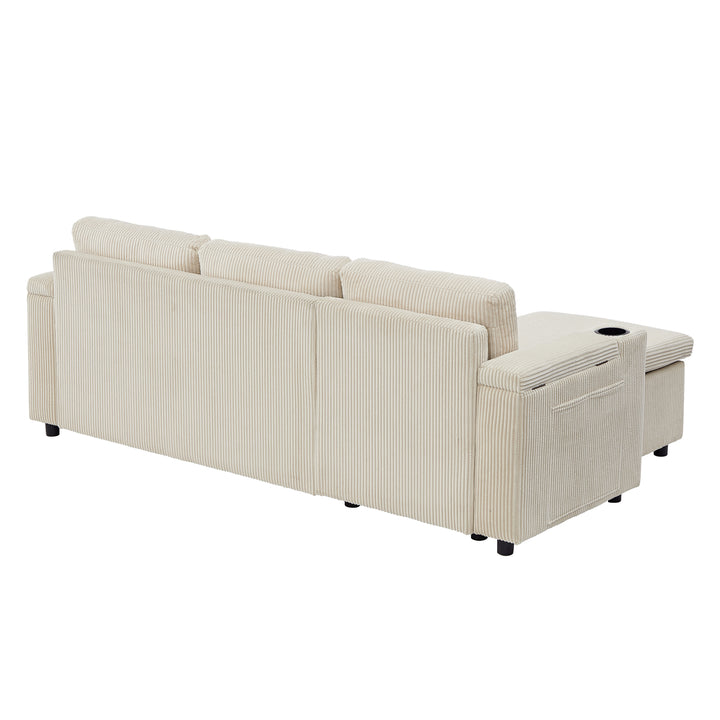 Beige corduroy 3-seater sofa bed trundle bed with storage and USB ports SPELEOTHEM UK