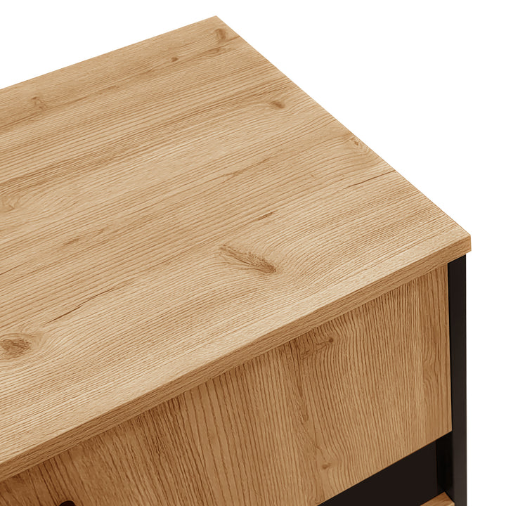 Modern wooden sideboard wood &amp; stripped black with LED lighting APOTHECI