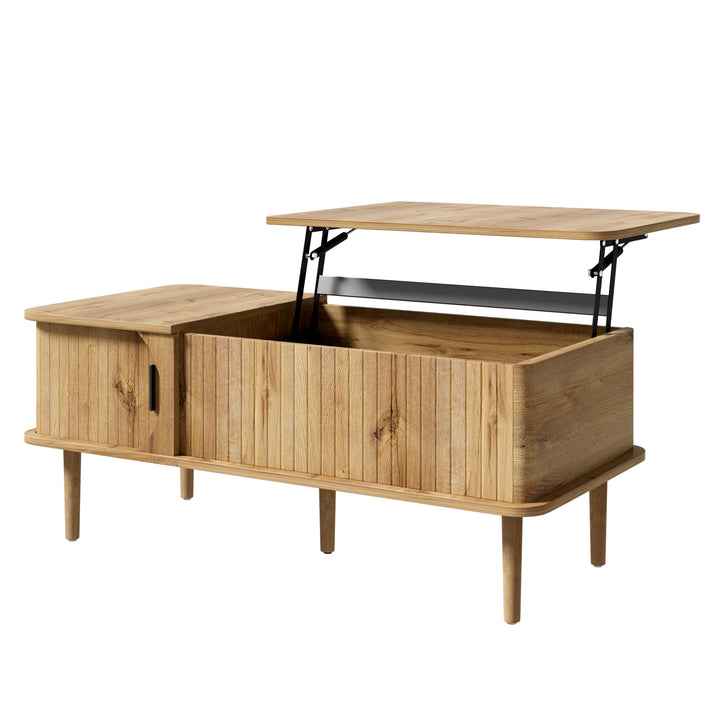 Retro Lift-Top Natural Wooden Look Coffee Table with 3D Wave 95cm ARROWLAMP