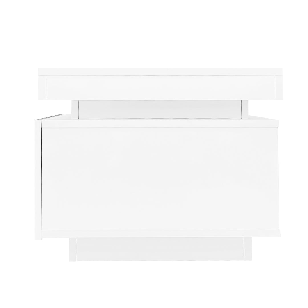 White high gloss coffee table with LED lights and storage 100 x 50 x 40 cm MAGNETOTAIL UK