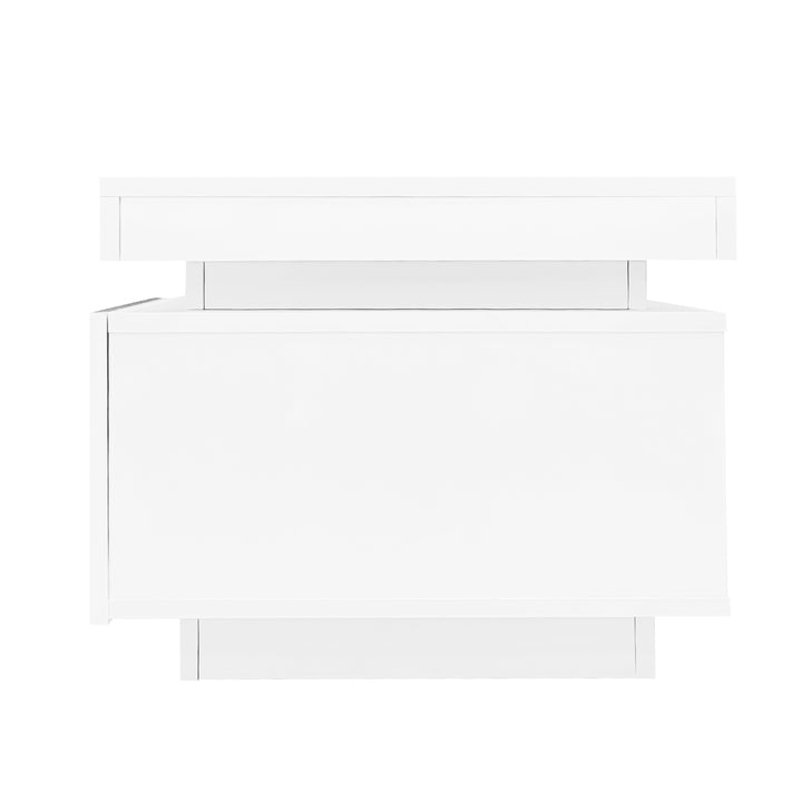 White high gloss coffee table with LED lights and storage 100 x 50 x 40 cm MAGNETOTAIL UK