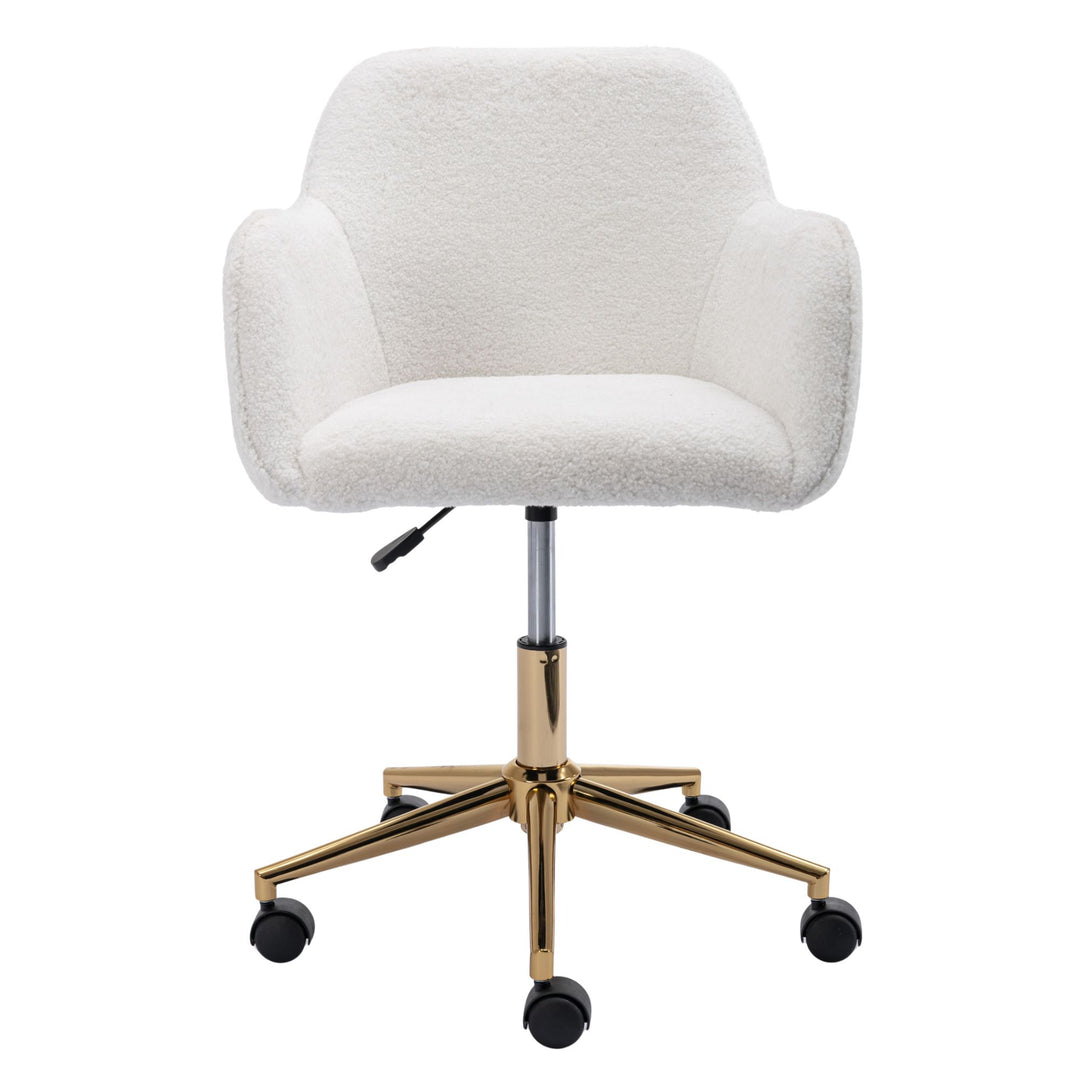 Teddy fabric white swivel office chair golden accents PUMICEGULCH