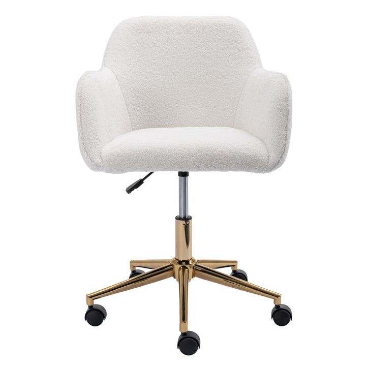 Teddy fabric white swivel office chair golden accents PUMICEGULCH