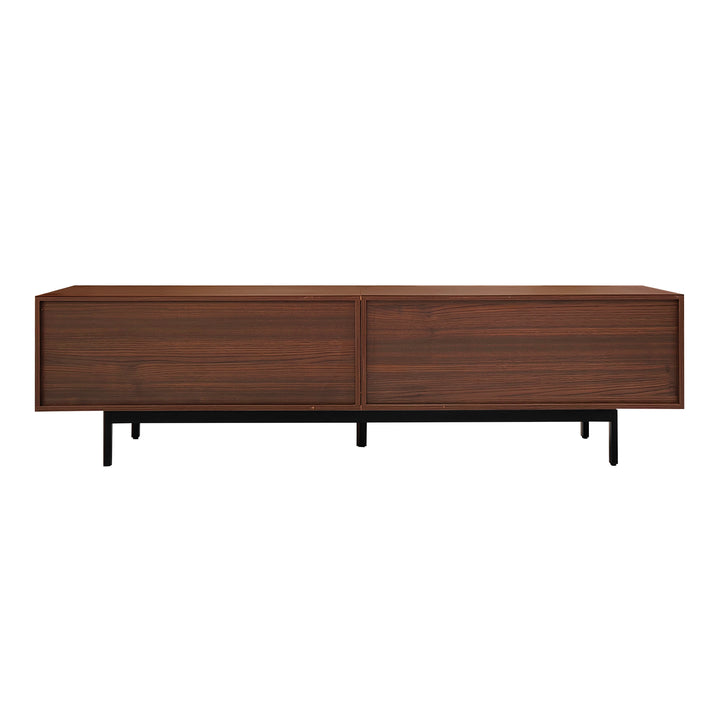 Vintage carved wood textured TV Stand with LED lighting and glass door AMPHIBIAN