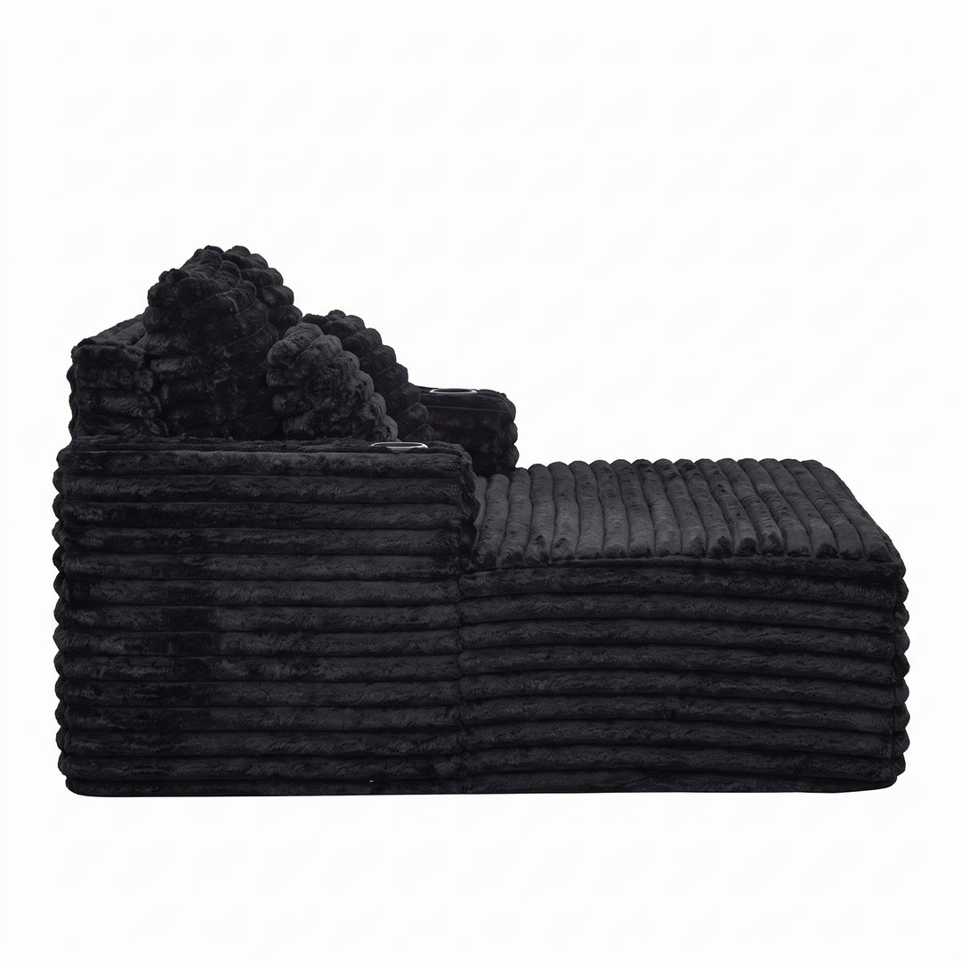 Black Ribbed Velvet Extra-Large Lounge Chair with Cupholders WICKERNIGHTSTAND