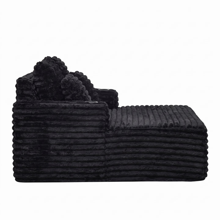 Black Ribbed Velvet Extra-Large Lounge Chair with Cupholders WICKERNIGHTSTAND