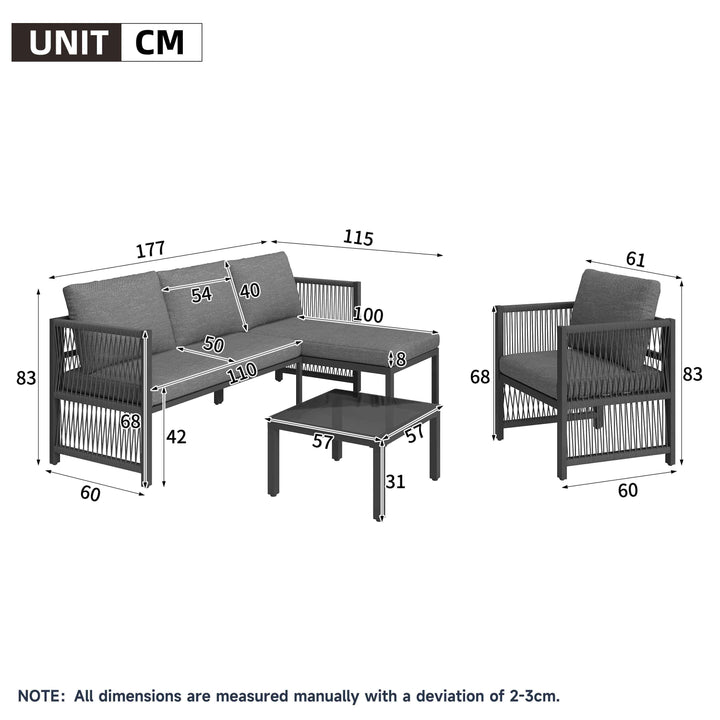 Garden furniture set 4-5 seater grey modular sofa with tempered glass table INFINITECASCD