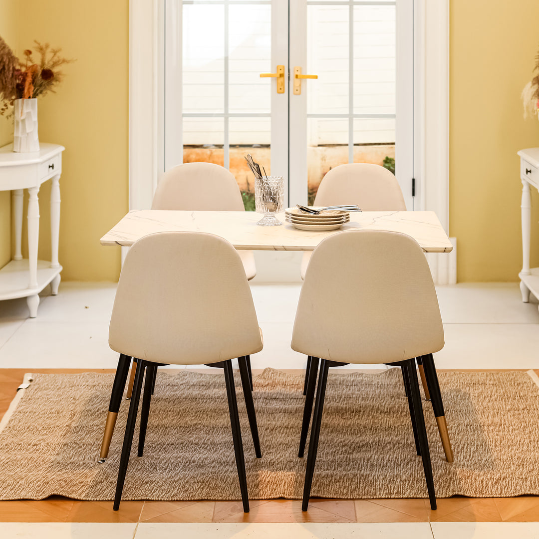 Dining Set,Dining Table Scandinavian style rectangular white marble,Set of 4 Scandinavian dining room chairs beige WHALEN MARBLE TABLE BG + CHARLTON FABRIC BEIGE BLACK LEG