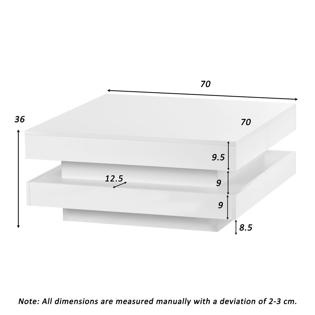 White square high gloss coffee table 360° rotating with 16-color LED light 70x70x36cm UHEX UK