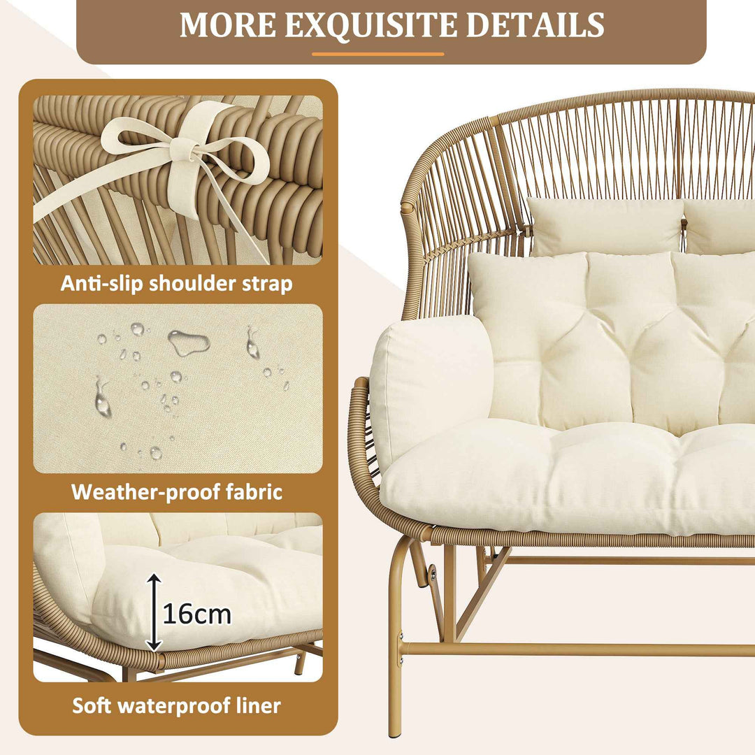 Garden rocking chair 2-seat PE Rattan beige swing with cushions FLAREINFINIX