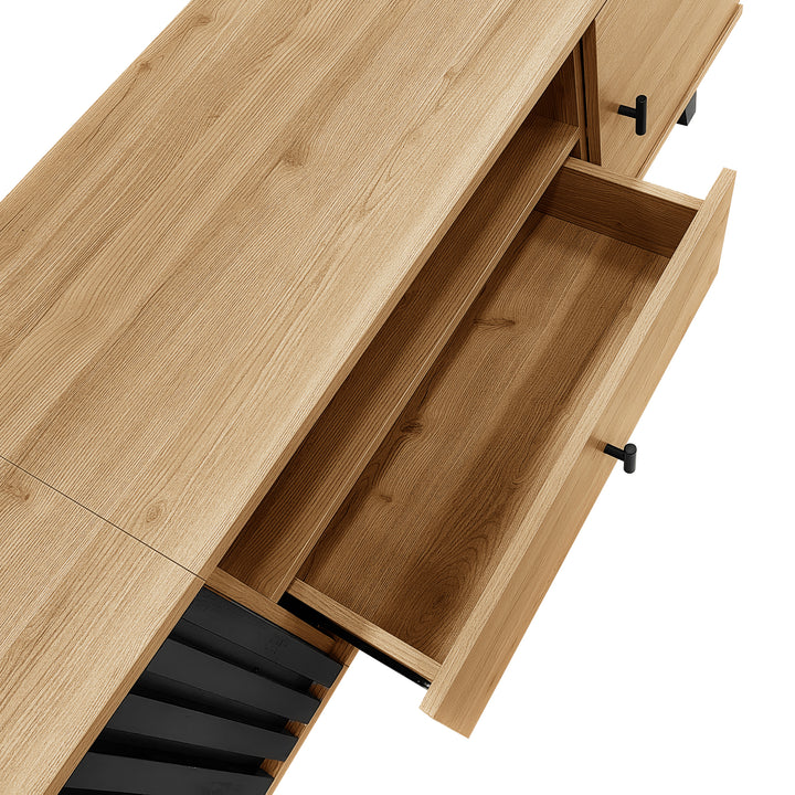 Modern wooden TV cabinet with drawer 2 doors with black slatted design SEEDLING