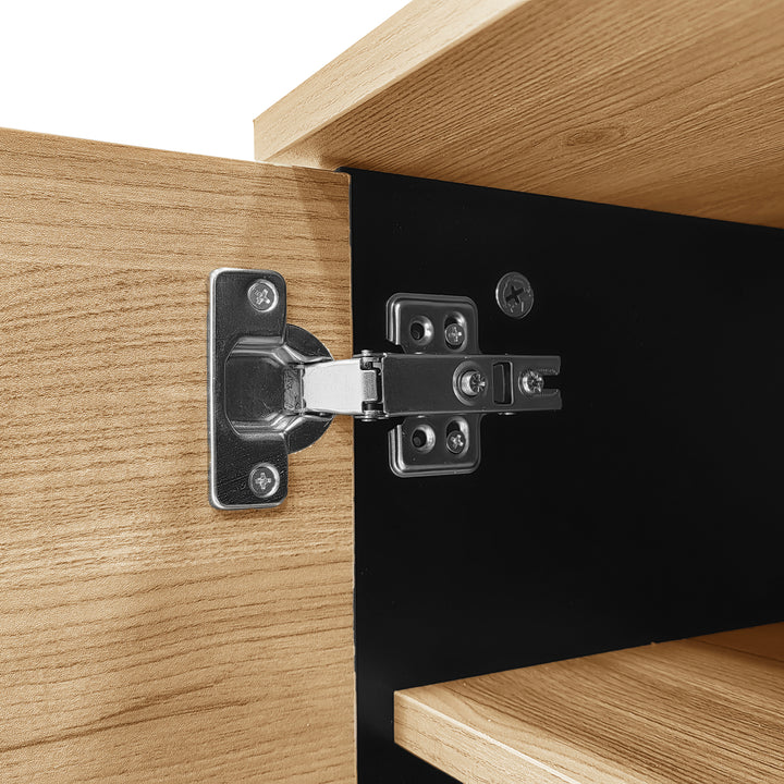 Modern wooden TV cabinet with drawer 2 doors with black slatted design SEEDLING