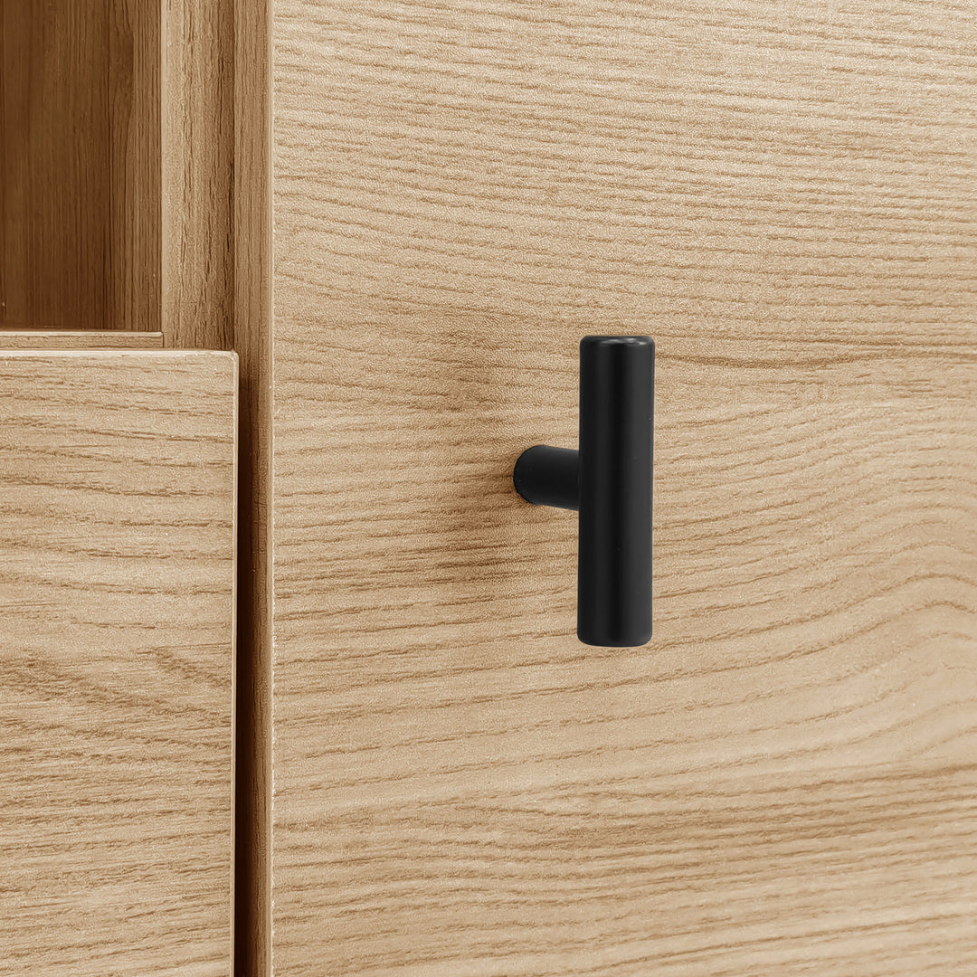 Modern wooden TV cabinet with drawer 2 doors with black slatted design SEEDLING