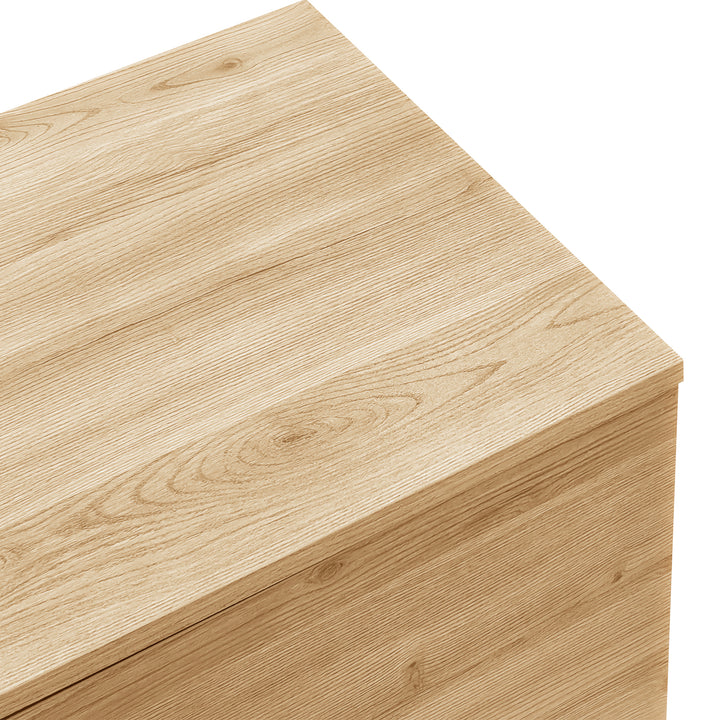 Modern wooden TV cabinet with drawer 2 doors with black slatted design SEEDLING