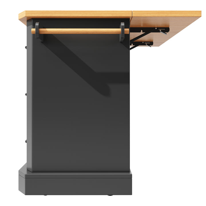 Black Kitchen Island Cart on Wheels with 6 Drawers & Cabinet ARROWSCREEN