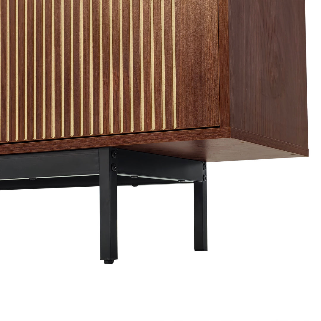 Vintage carved wood textured TV Stand with LED lighting and glass door AMPHIBIAN