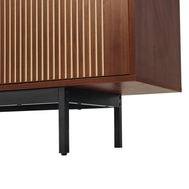 Vintage carved wood textured TV Stand with LED lighting and glass door AMPHIBIAN