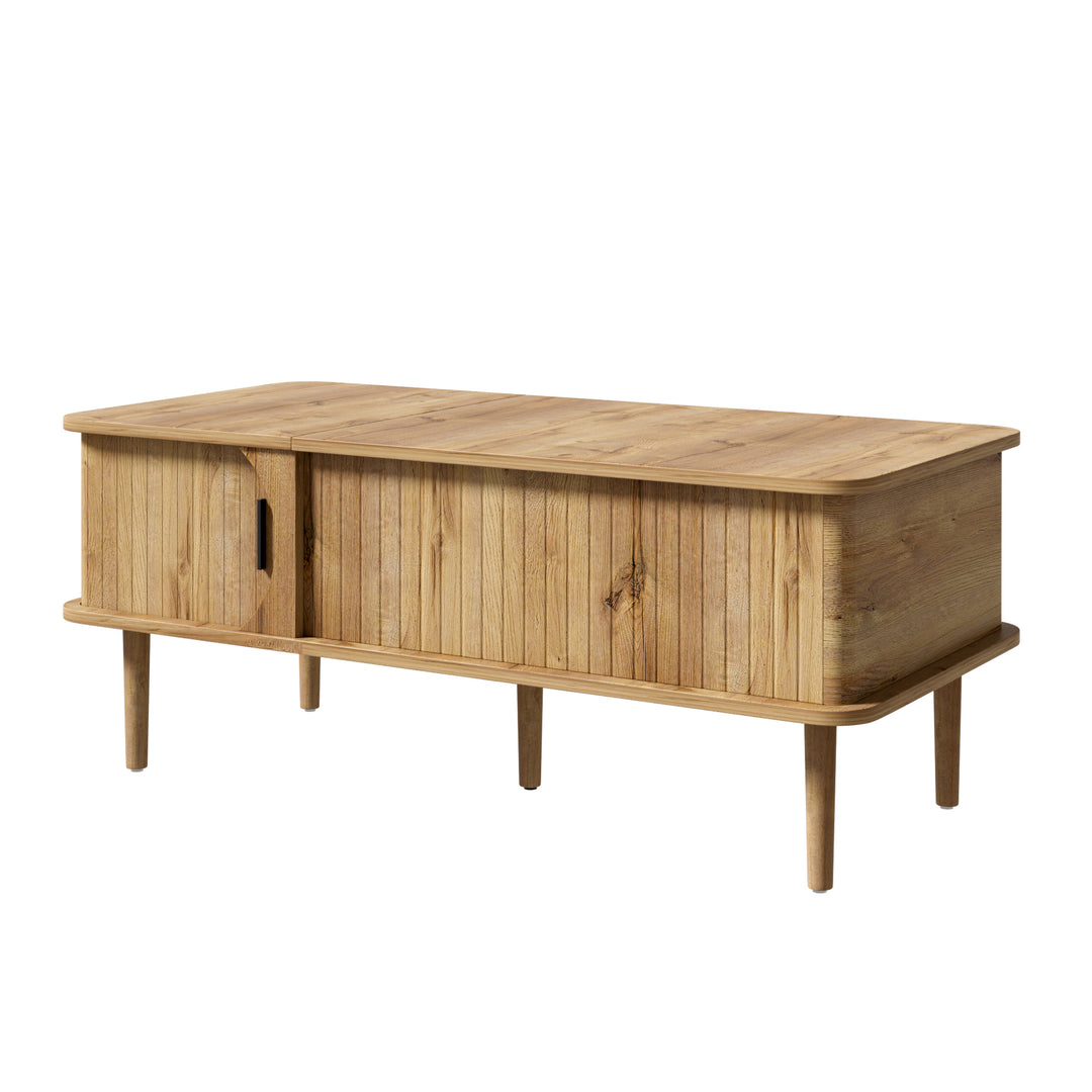 Retro Lift-Top Natural Wooden Look Coffee Table with 3D Wave 95cm ARROWLAMP