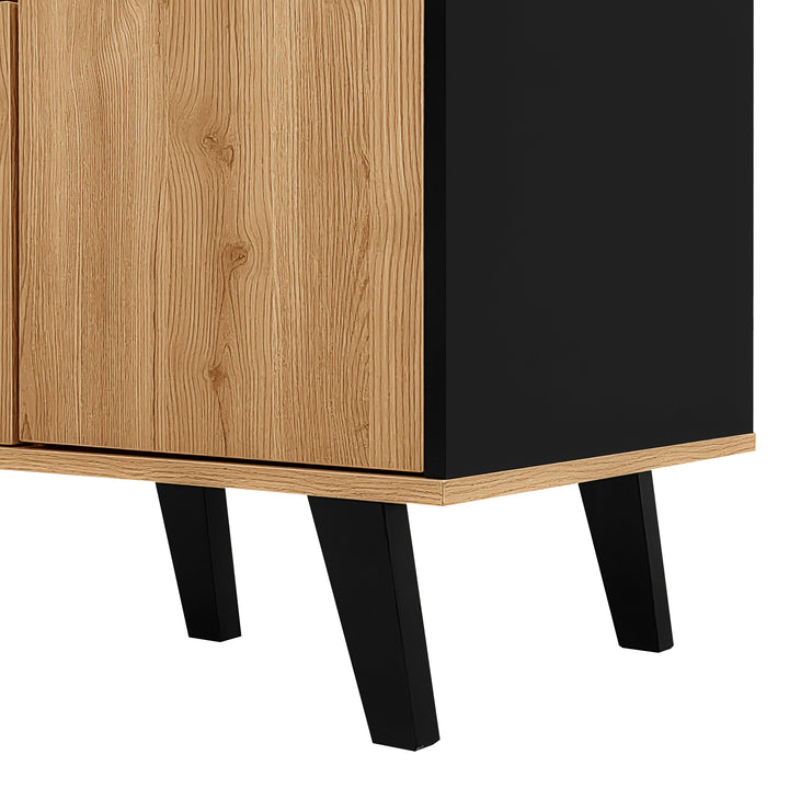 Modern wooden sideboard wood &amp; stripped black with LED lighting APOTHECI